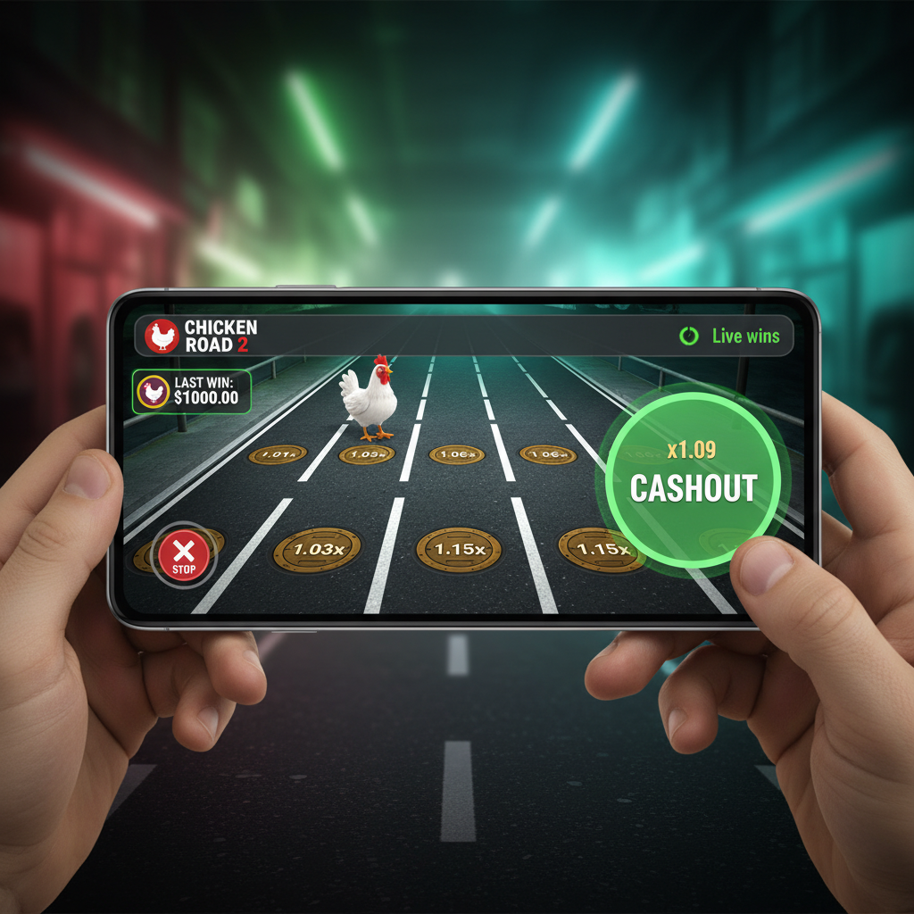 Chicken Road 2 su smartphone in modalità orizzontale con controlli touch per cashout rapido